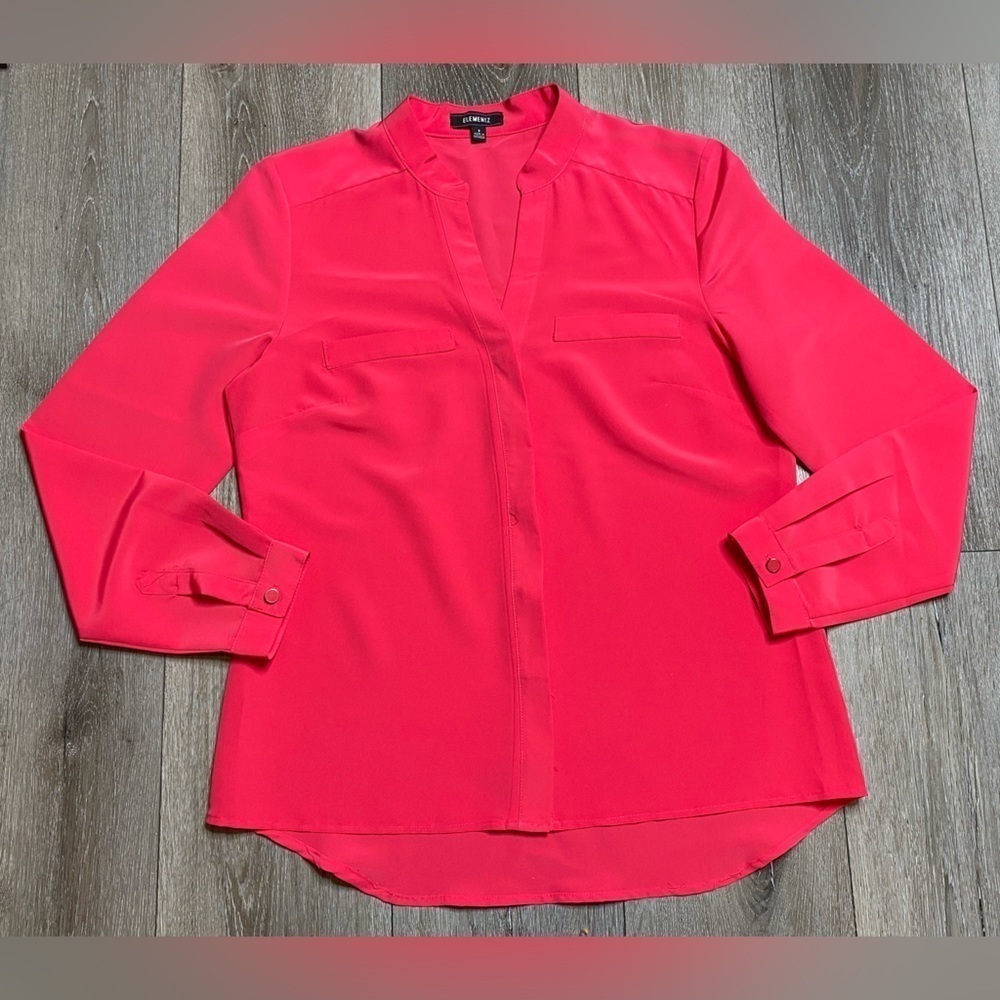 Women’s Elementz Business Casual Button Up Hot Barbie Pink Size Small